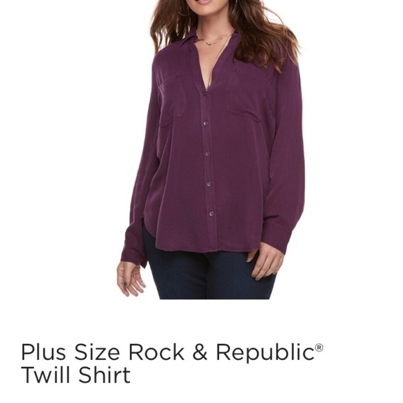 ROCK&REPUBLIC NWT purple twill top button down 0X - Picture 9 of 9